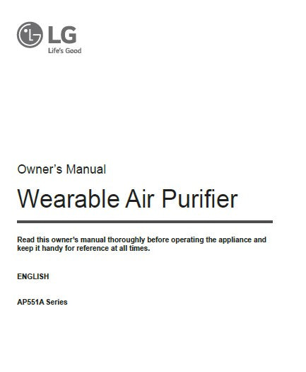 LG Air Purifier User Manual Model-AP551A Series