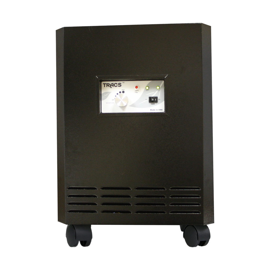 this is photo of a black model TRACS uvc portable uvc air purifier
