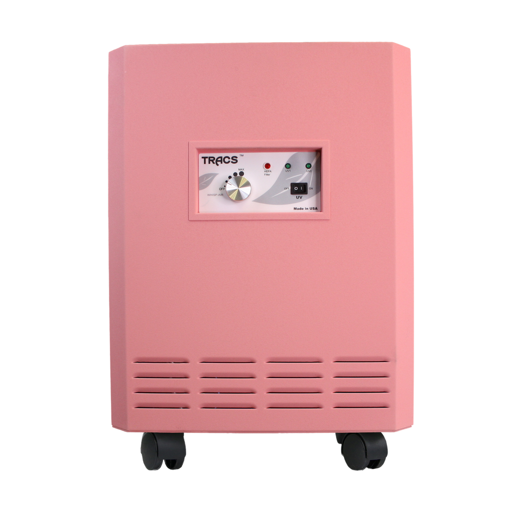 photo of a  pink commercial air purifier made in the usa