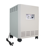 photo of a white tracs air purifier with uvc and hepa technology