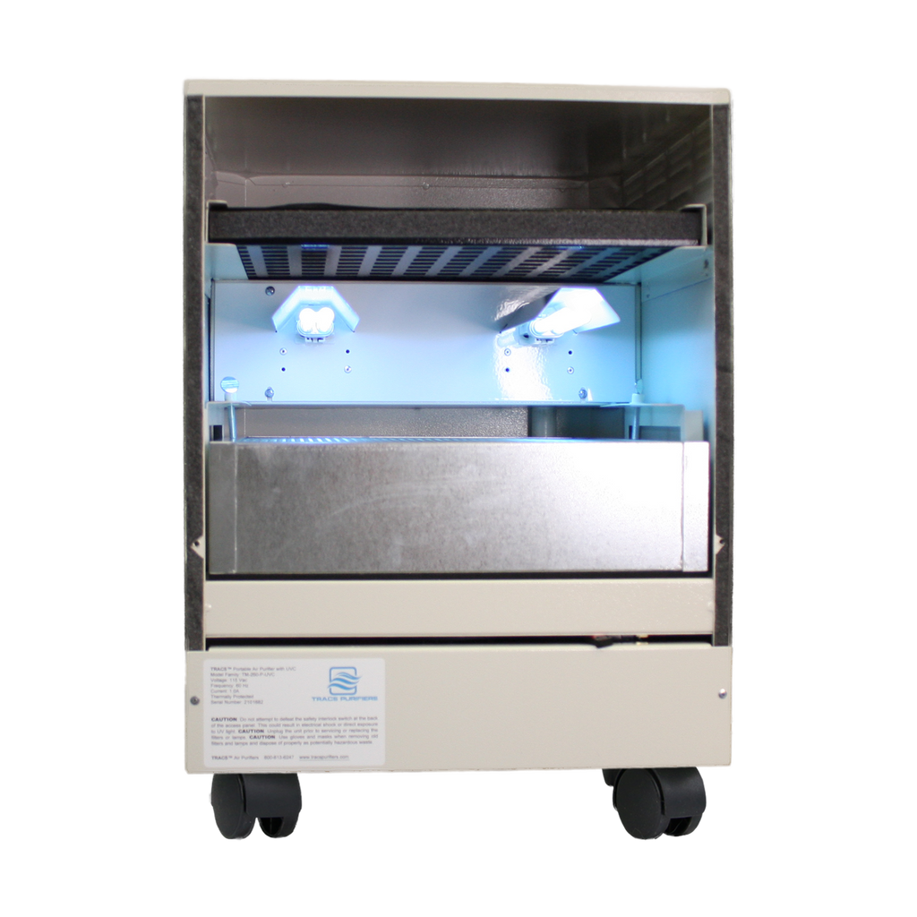 photo of a white 3 stage air purifier with uvc and hepa filters