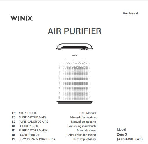 Winix Air Purifier User Manual Model-Zero S- AZSU350-JWE